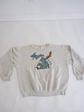 Vintage Jerzees Grey Michigan Wildlife Eagle Moose Loon Fish Cabin Sweater 2X